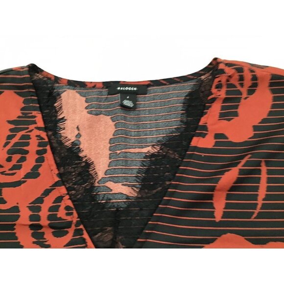 Halogen Womens Size Small Burgundy Rosette Stripe Lace Trim Sleeveless Blouse - Picture 2 of 6